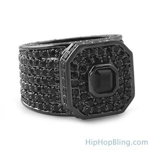 Asscher Boss Black Bling Bling Ring Cubic Zirconium CZ Size 12